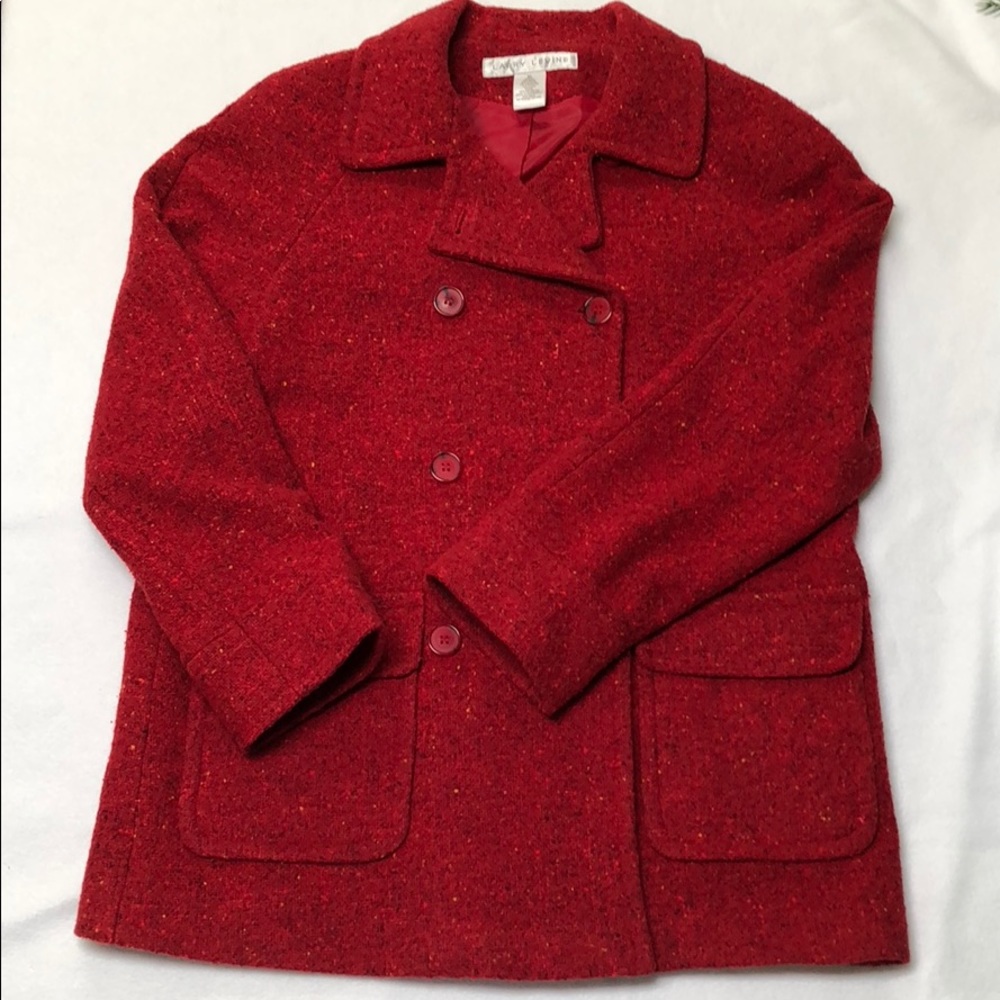 Larry Levine red wool blend‎ tweed winter coat